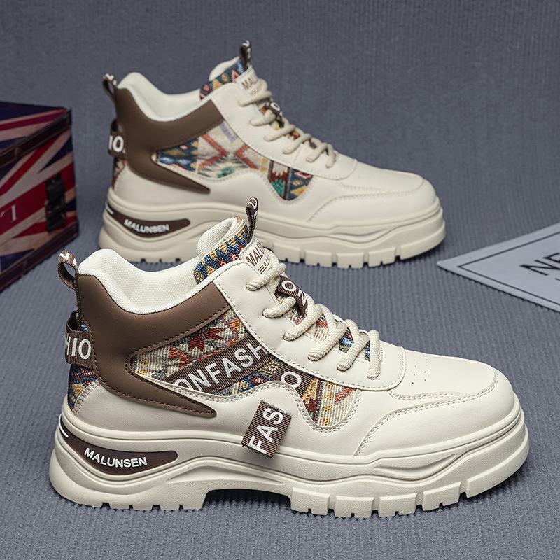 Men's High-Top Chunky Sneakers Lace-Up Non-Slip Casual Platform Shoes Boots