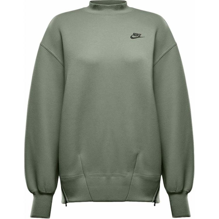 Nike Embroidered Stand Collar Drop Shoulder Comfortable Long Sleeve Sweatshirt Women Sweatshirt Green FV8042370