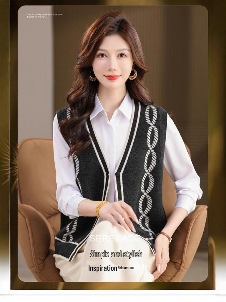 Autumn Women's Wool Cardigan: Loose, Fashionable, Versatile, Sleeveless Sweater