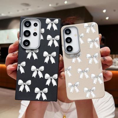 Тонкий протиударний чохол з візерунком бантика для Samsung S25 Ultra S24 FE S23 S22 S21 A56 A36 A16 A15 A55 A35 з текстурою шкіри, м'яка матова задня кришка з ТПУ