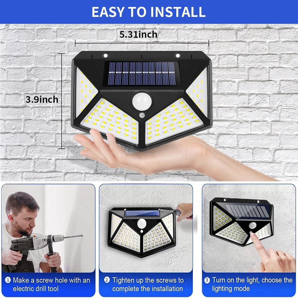 100 LED Solar Wall Lamp 4 Sides Luminous With Motion Sensor Outdoor Garden Courtyard Waterproof Wall Light