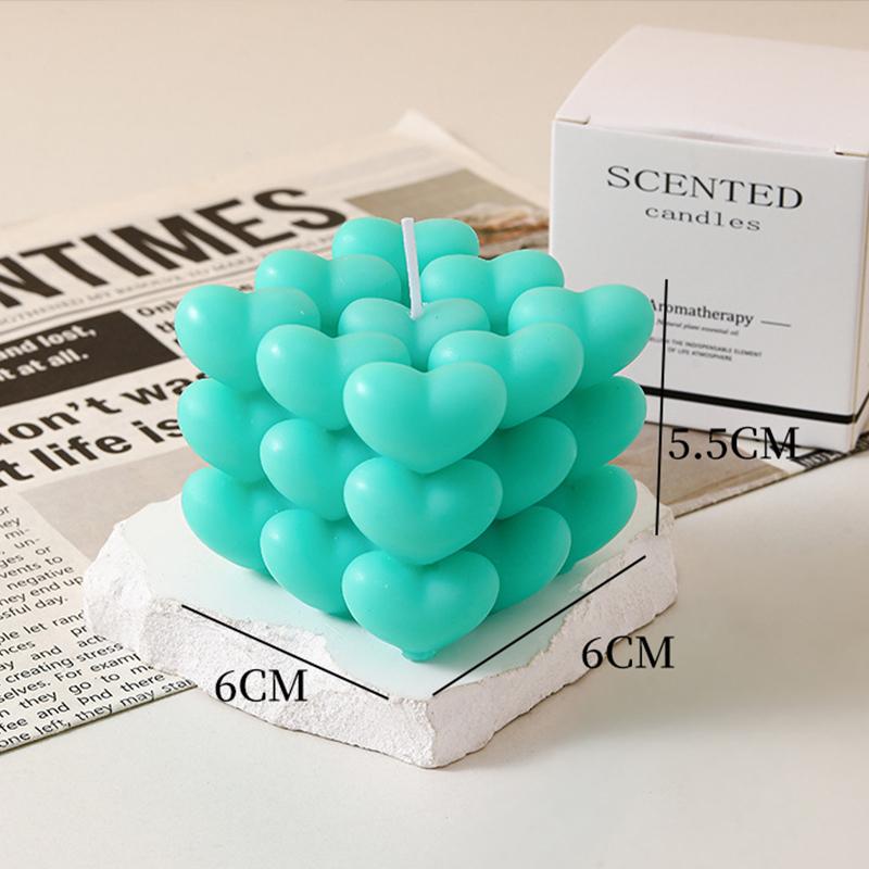 Love Cube Scented Candle Valentine's Day Heart-shaped Decor Scented Wax Wedding Birthday Candles Souvenir Romantic Ornament