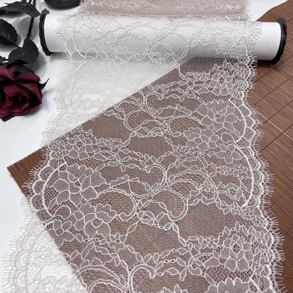 3m x 21cm Chantilly Lace, Non-stretch French Eyelash Mesh Lace Fabric for Sewing, Lingerie, Bra, Underwear, Dress, Garment, Crafting