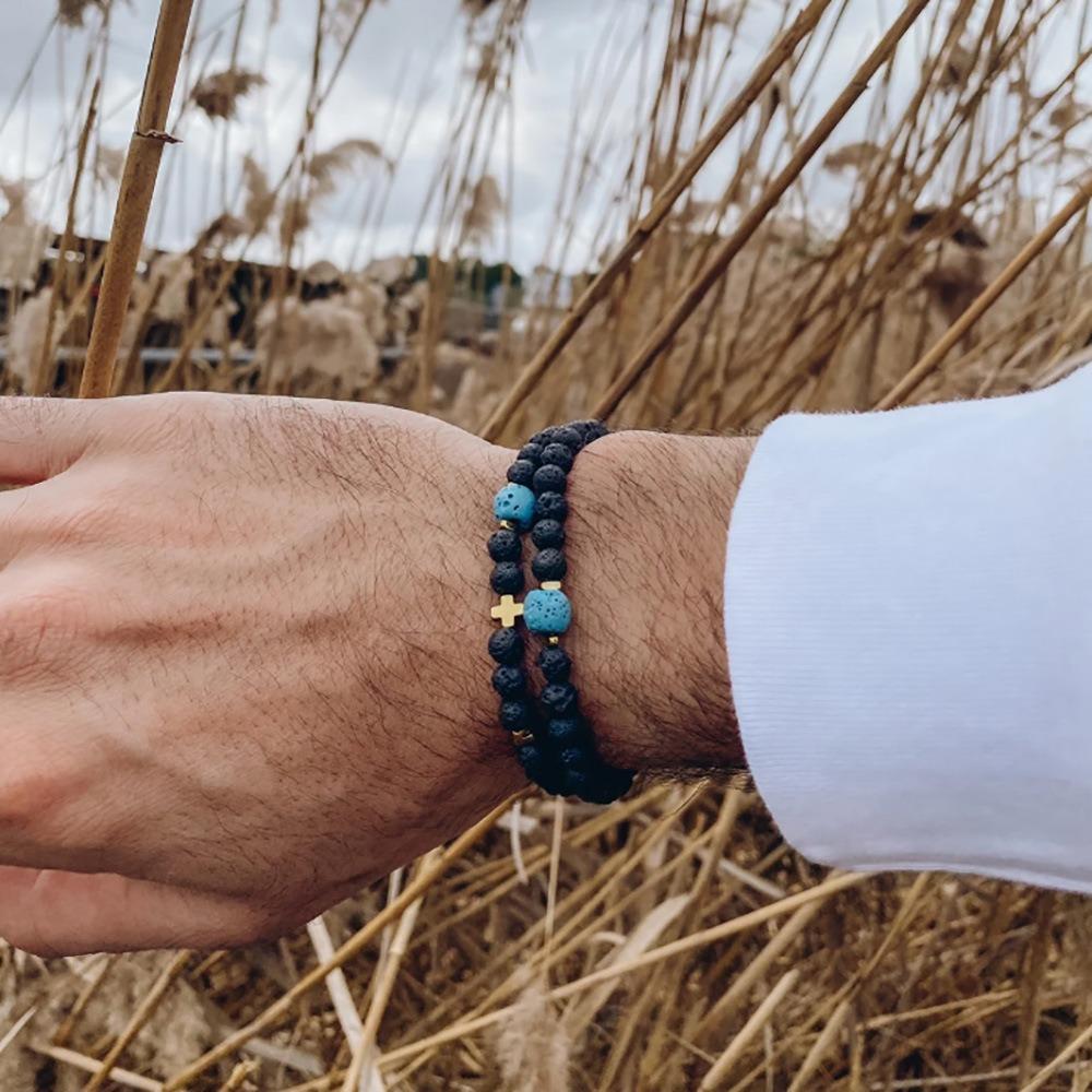 Black Matte Copper Inlaid Zirconium Diamond Ball Flying Saucer Long Bracelet Bracelet Set Wholesale Men's Woven Bracelet