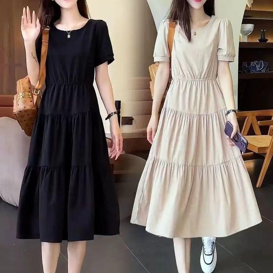 Fashion casual dress women's summer new temperament Korean version waist cover belly thin medium and long a-shaped skirt
