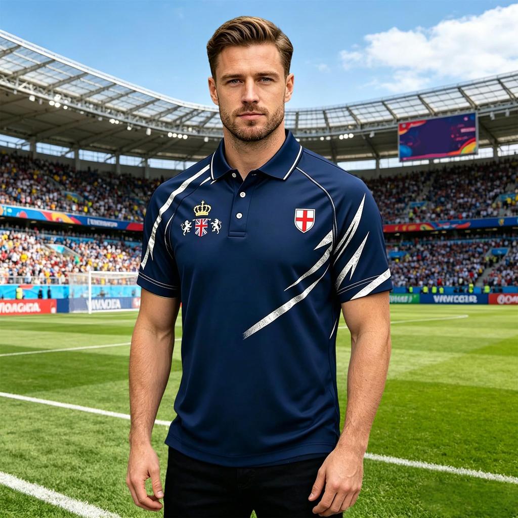 Klassiek Heren Poloshirt Voetbalshirt met Bedrukt Engeland Embleem en Badge Ontwerp Geschikt voor Casual en Sportkleding