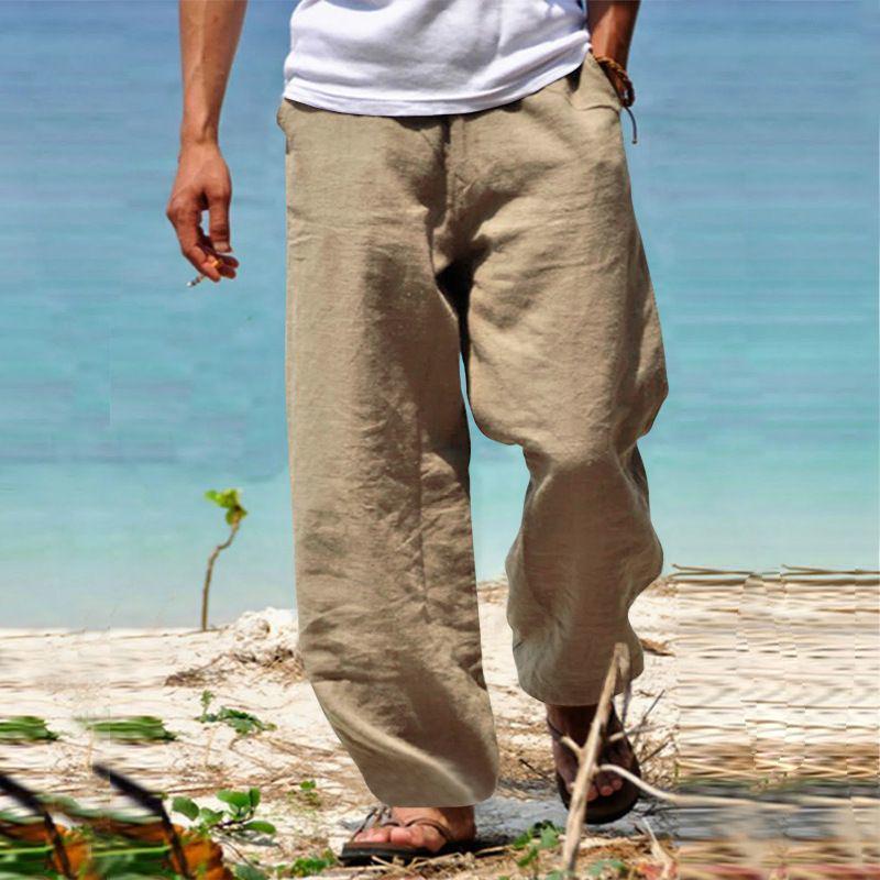 2023 Men's Hip Hop Breathable Cotton Linen Slimming Beach Pants