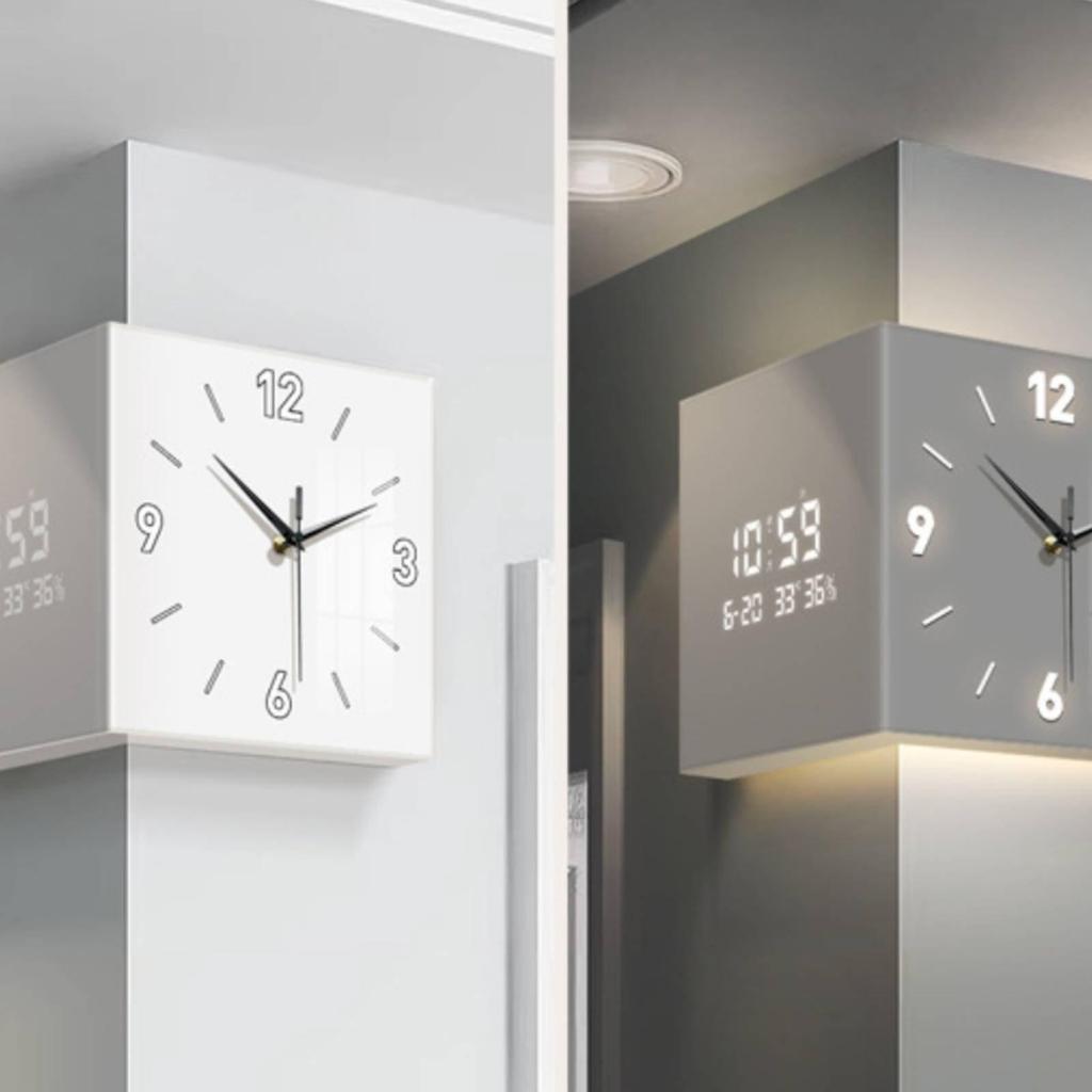 Corner Wall Timepiece LED Display Double Sided Space Saving