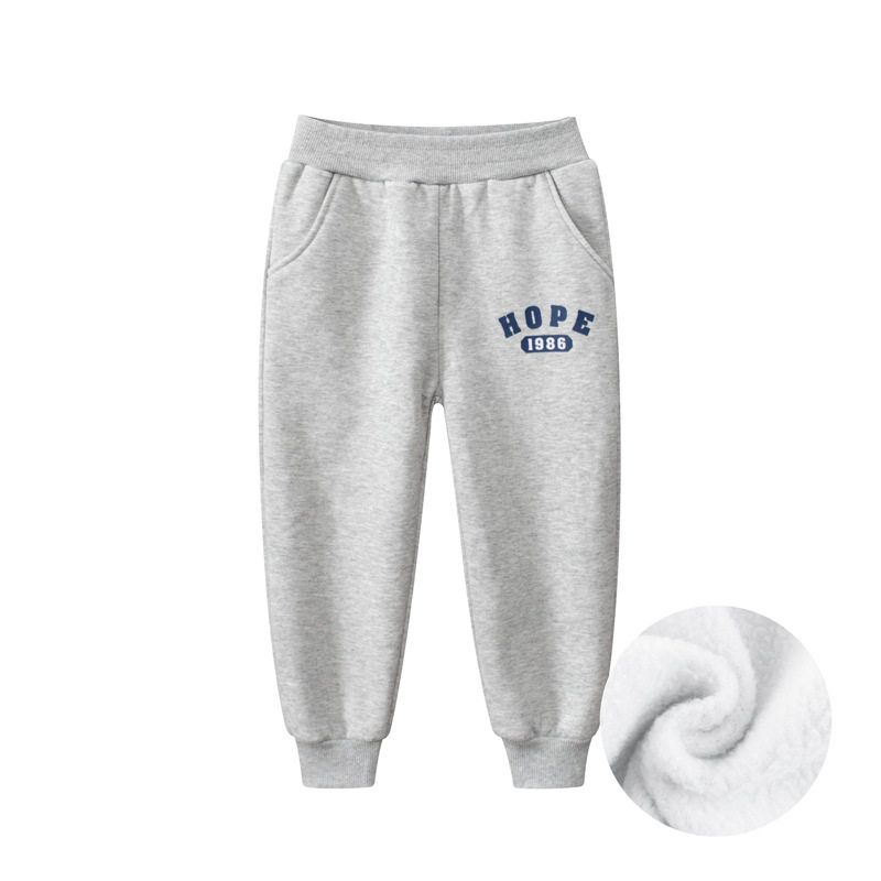 27Kids Children s Clothing Autumn and Winter Children s Letter Print Jogger Pants Boys  Fleece-Lined Sweatpants Baby Fleece Long Pants 7013 Flower Ash 130