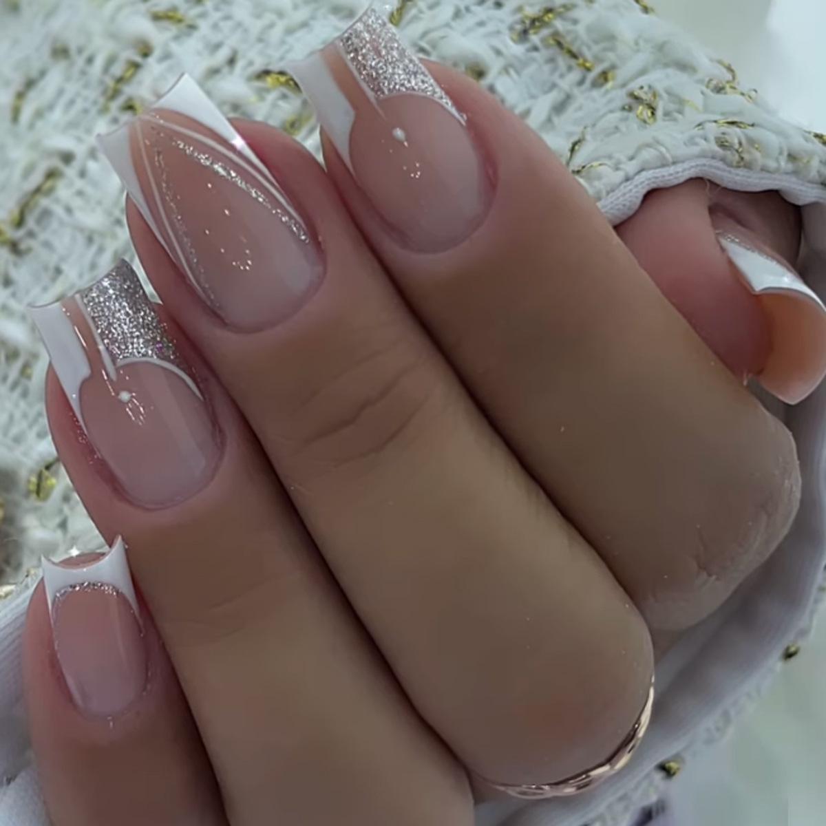 

European Style Glitter French Nail Tips - High-End Wearable Manicure Patches