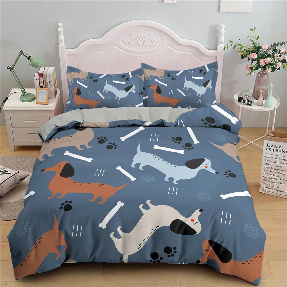 Dog Print Bedding Set Pug Retriever Corgi Dog Duvet Cover Microfiber Cute Pet Animal Queen Quilt Cover for Girls Boys Kids Room