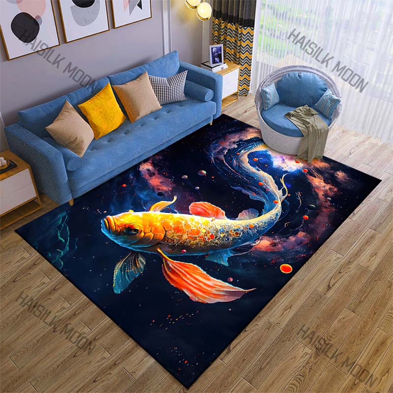 Golden koi in cosmic dream Print Carpet Rug for Living Room Bedroom Sofa Doormat Home Decor Non-slip Floor Mat