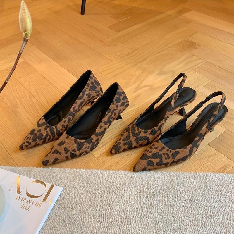 Sheepskin version temperament commuter pointed single shoes women's shallow mouth elegant high heels empty bag head sandals