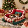 Warm Plush Santa Sleigh Pet Sofa Soft Velvet Xmas Sleeping Nest Christmas Sled Dog Bed  Christmas