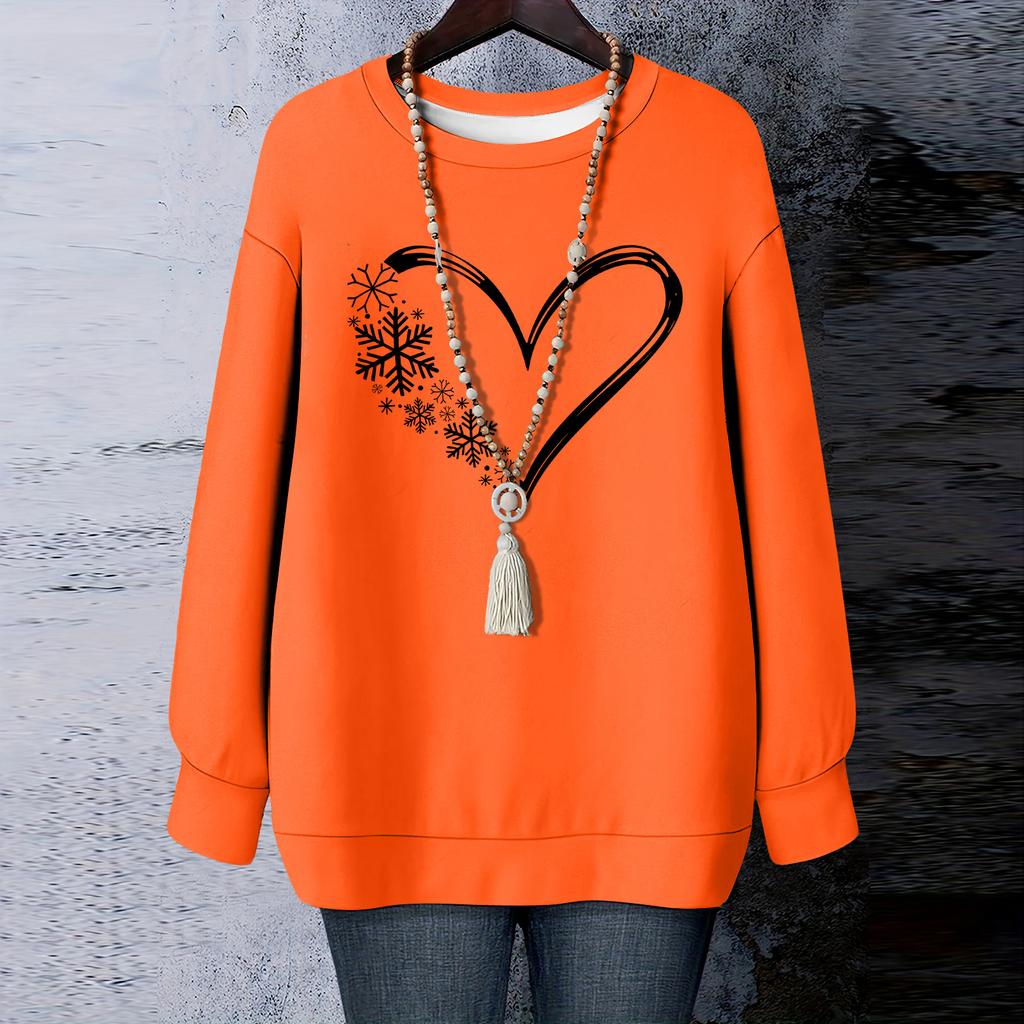 Ladies' Christmas Printed Round Neck Long Sleeved T-shirt Sweatshirt Top