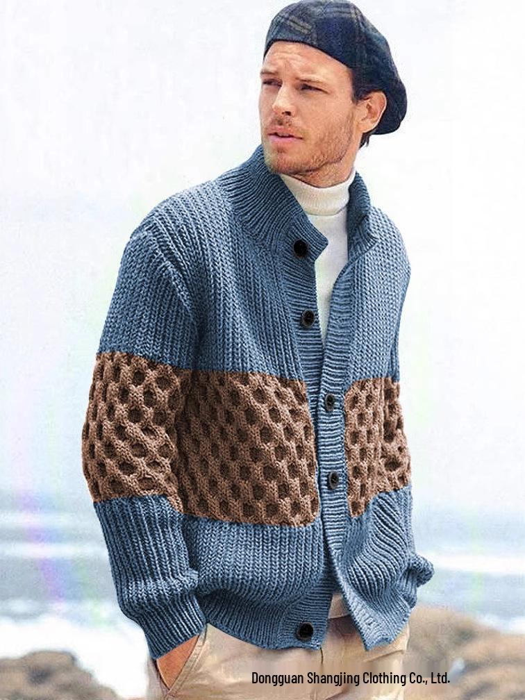 

Men s Patchwork Knit Cardigan: Long Sleeve Autumn/Winter Sweater, New 2025 Arrival Medium