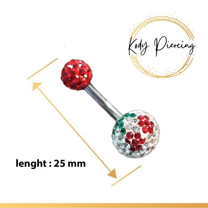 KODY PIERCING Navel Cherry aus Chirurgenstahl und kristallroter Kugel - 10mm