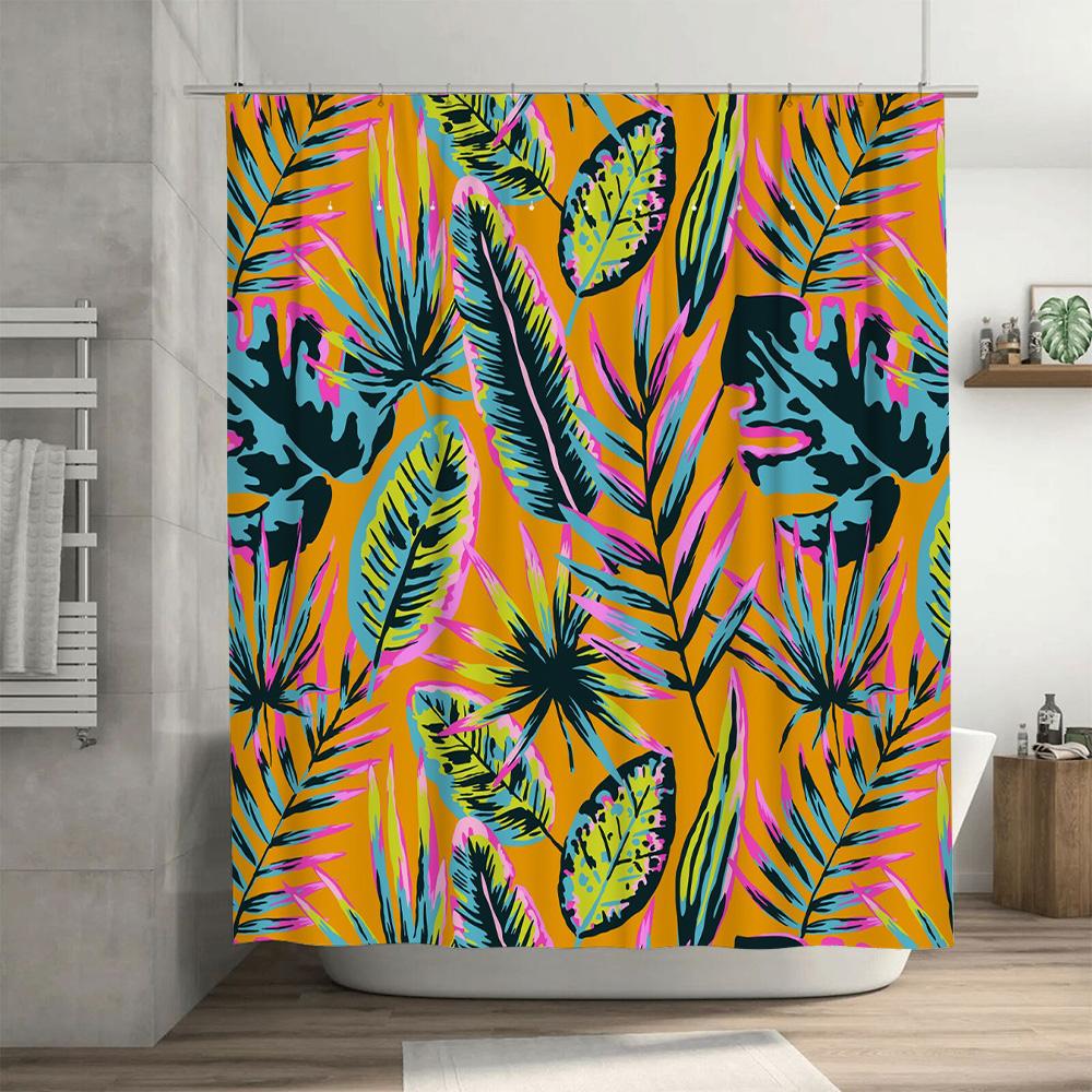Vibrant Tropical Print Shower Curtain Bright Colors with Leaf Design for Bathroom Decor 180 x 180cm Waterproof Fabric Decoration