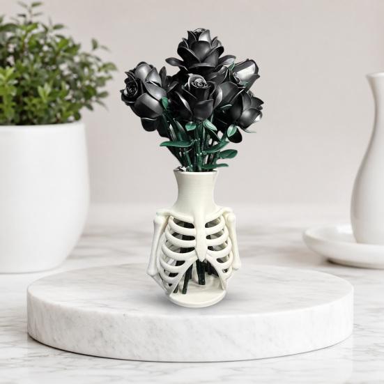 3D Printed Ribcage Skeleton Vase, Multifunctional Decorative Bone Shape Vase for Flowers, Jewelry Makeup Brush Holder, Gothic Home Decor Halloween