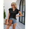 Solid Ruffle Hem Sleeve T-Shirt, Casual V Neck Short Sleeve Summer T-shirt, Women's Clothing