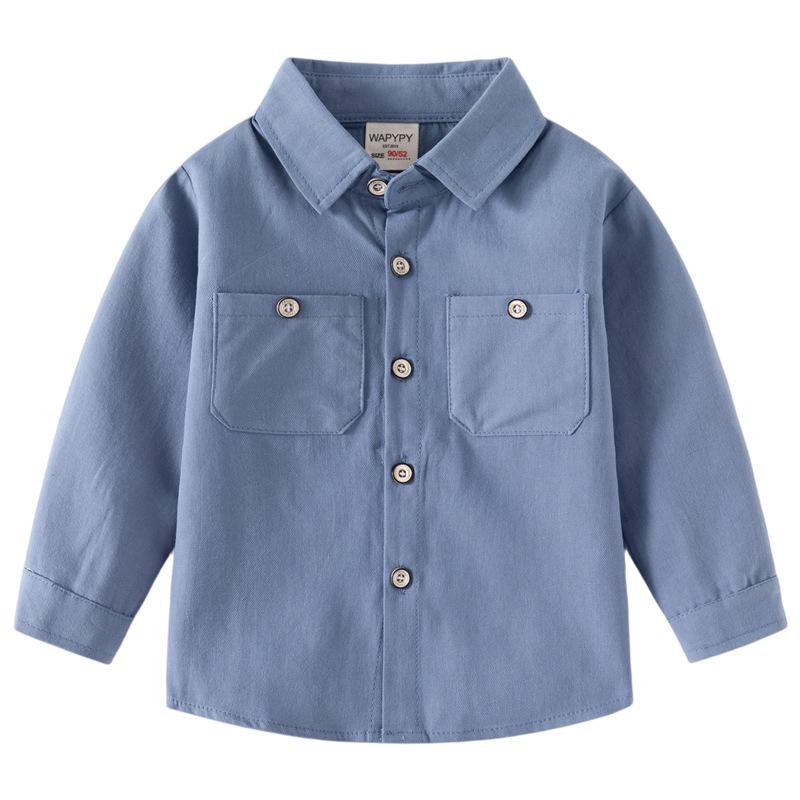 2025 Boys' Double-Pocket Long-Sleeve Square-Collar Shirt