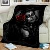 Gotisch Schedel Gezicht Roos Vrouw Verschrikkelijke Cartoon Deken, Zachte Plaid Deken voor Huis Slaapkamer Bed Bank Reis Picknick Cover Kinder Cadeau