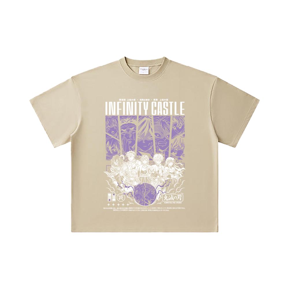 260 GSM Double Yarn 32 Count 100% Cotton Demon Slayer V90 Infinity Castle Print Unisex Heavy Cotton T Shirt