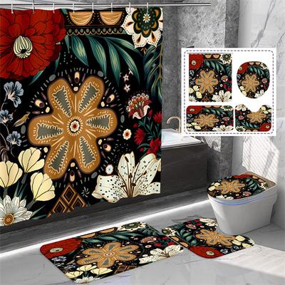 Hot Waterproof Bathroom Shower Curtain Flower Bath Curtain Sets Toilet Cover Bath Mat Rug Carpet Set Home Decor Bathroom Accessories Bathroom Mask