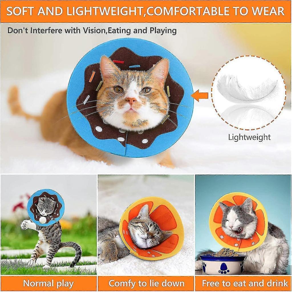 Adjustable Cat Recovery Soft Collar, Cute Neck Cone After Surgery, Comfy Head Wound Healing Protective Elizabethan, Fruit Donut Shape, For Kitten And
