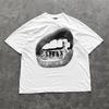 Y2K Big Lips Grillz Graphic T-shirt Vintage Washed Hip Hop Harajuku Unisex Oversized Crew Neck Short Sleeve Tee Tops Hot