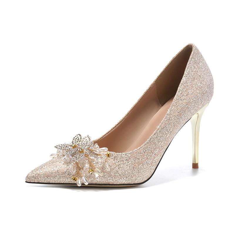 Mode Luxus Kristall Pailletten Perlen Damen Pumps Elegant Spitzschuh Slipper Hochzeit Hohe Absätze 2025 Sommer Weibliche Bankett Party Schuhe