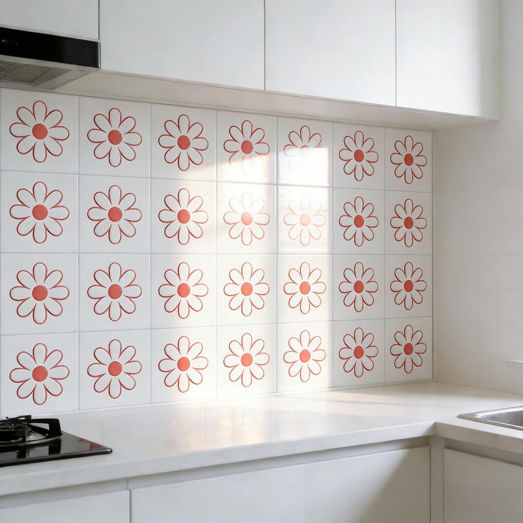 10Pcs Shiny Crystal Gloss Surface Little Daisy Tile Stickers Waterproof Peel and Stick Wall Decals Protective Film Kitchen Backsplash Bathroom