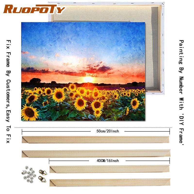 RUOPOTY Picture By Numbers Sunflower Flower Wall Art Unique Gift HandPainted Paint By Number Butterfly Decoration