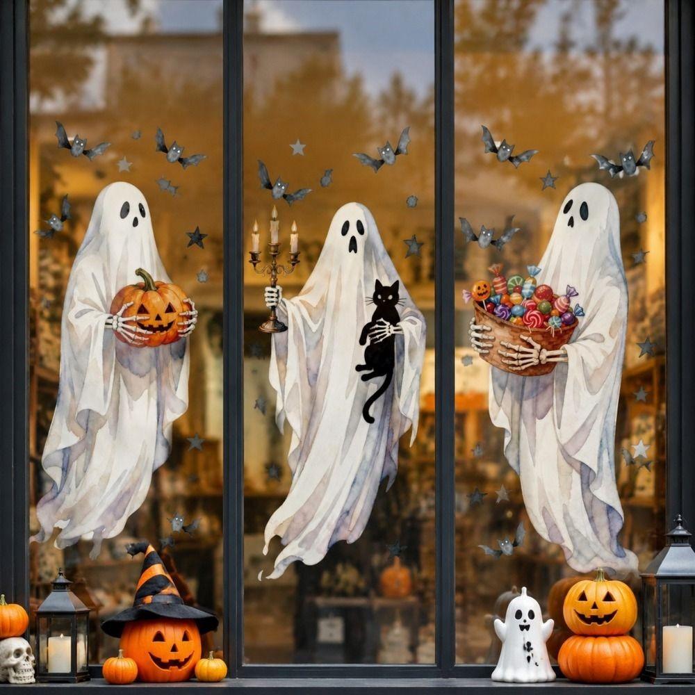 Cartoon Ghost Static Sticker Black Cat Pumpkin Window Clings Film Festival Supplies