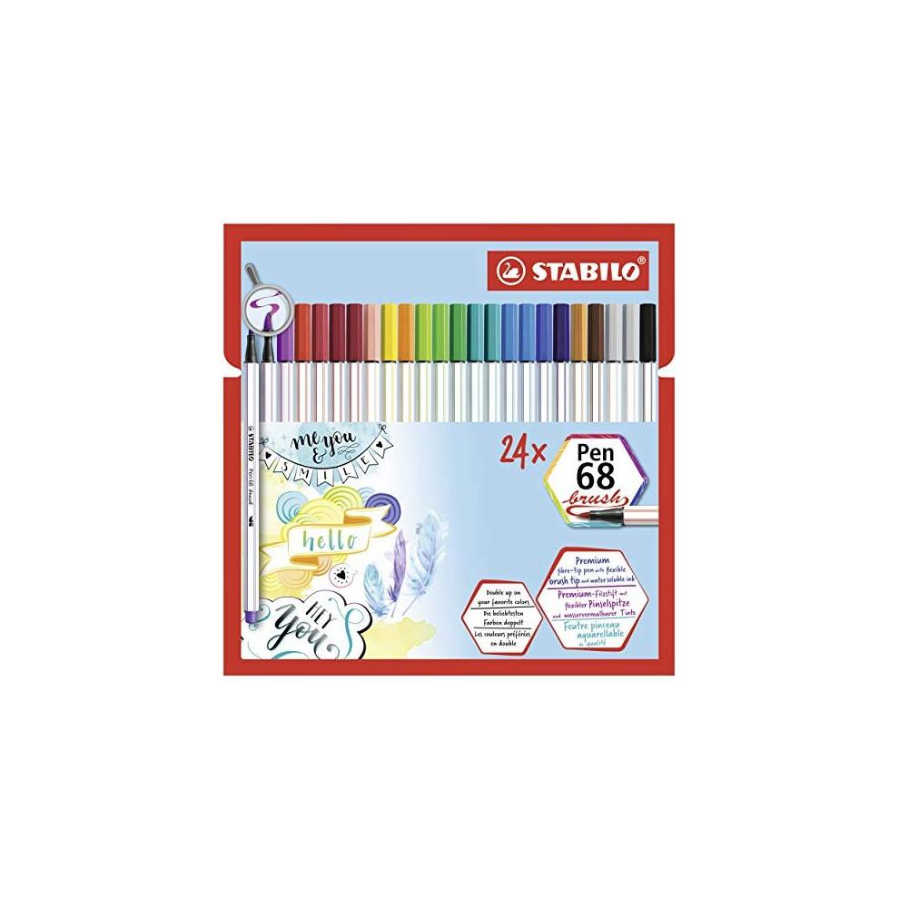 Premium Fibre-Tip Pen - STABILO Pen 68 Brush Wallet of 24 Assorted Colours