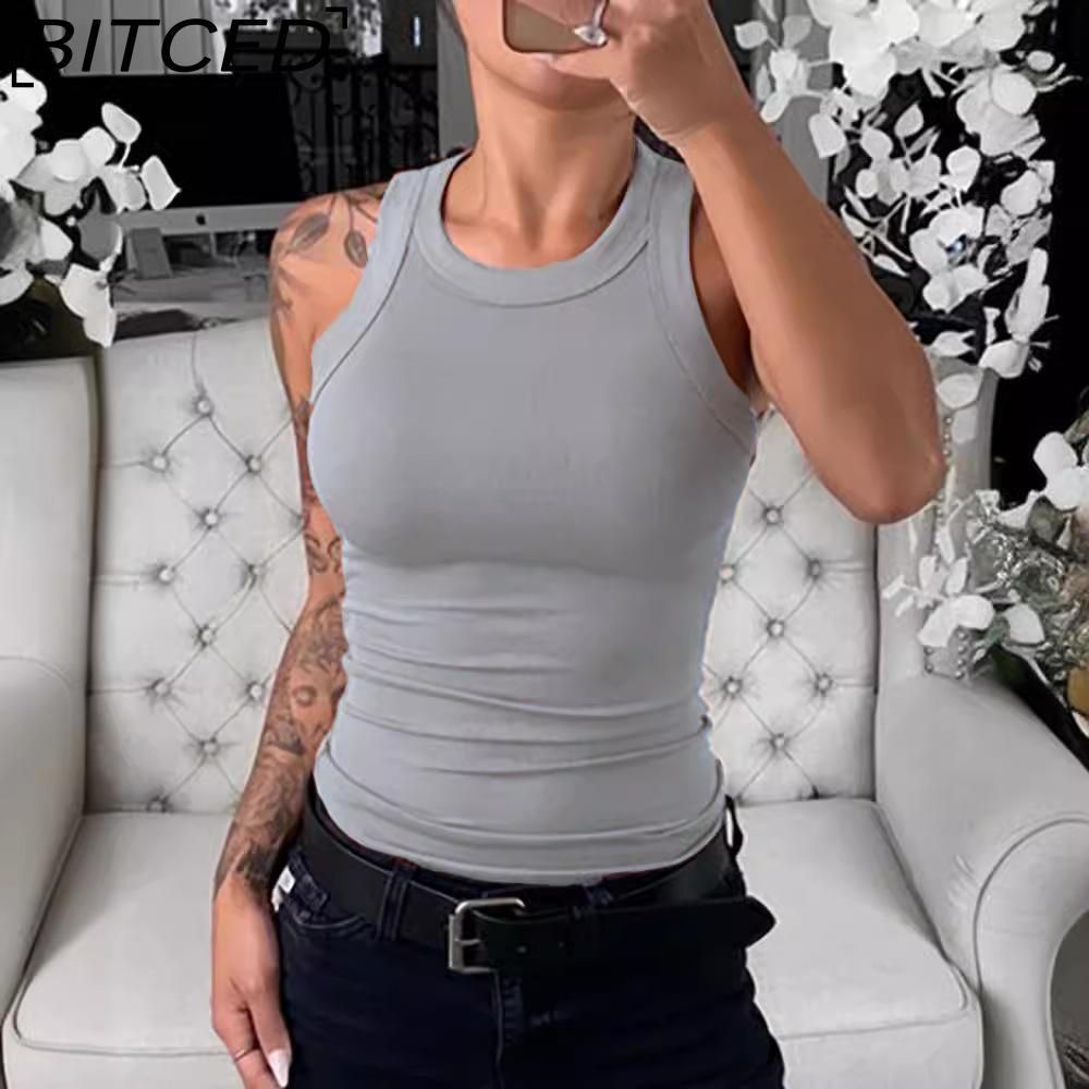 BITCED Women's Summer Solid-Colour Sleeveless Fitted Top