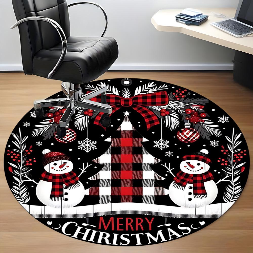 1pc Christmas Snowman Ornament Chair Carpet for Office, Round Non Slip Durable Large Size Office Carpet, Suitable for Office