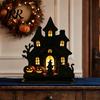 Black Cat Halloween Ornament Witch Wooden Table Centerpiece, Spooky Castle Standing Durable Silhouette Tabletop for Party, Desk Tiered Tray