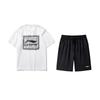Li Ning Logo Print Round Neck Pullover Short Sleeve T-Shirt Fashion Loose Versatile Shorts Casual Sports Set Unisex Sets AHSUA15-1+AKSV843-1