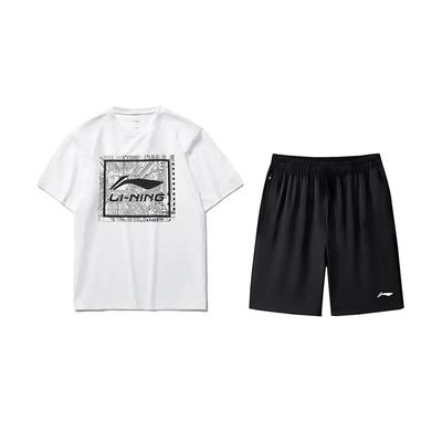 Li Ning Logo Print Rundhals-Pullover Kurzarm-T-Shirt Mode Locker Vielseitig Shorts Lässiges Sportset Unisex-Sets AHSUA15-1+AKSV843-1