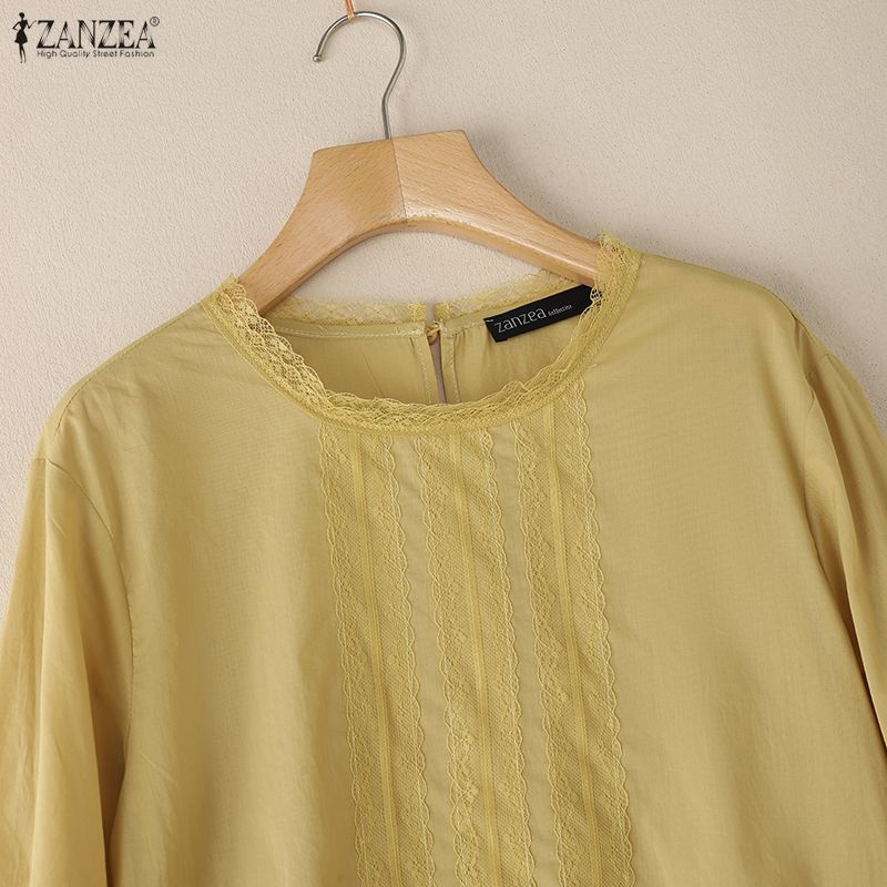 ZANZEA Dámská ležérní bavlněná halenka s kulatým výstřihem a 3/4 rukávy