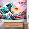 Delur Great Wave Tapestry Japanese Sunset Ocean Sea Wave Off Kanagawa Tapestry Wall Hanging Vintage Asian Anime Cherry Blossom Nature Headboard for