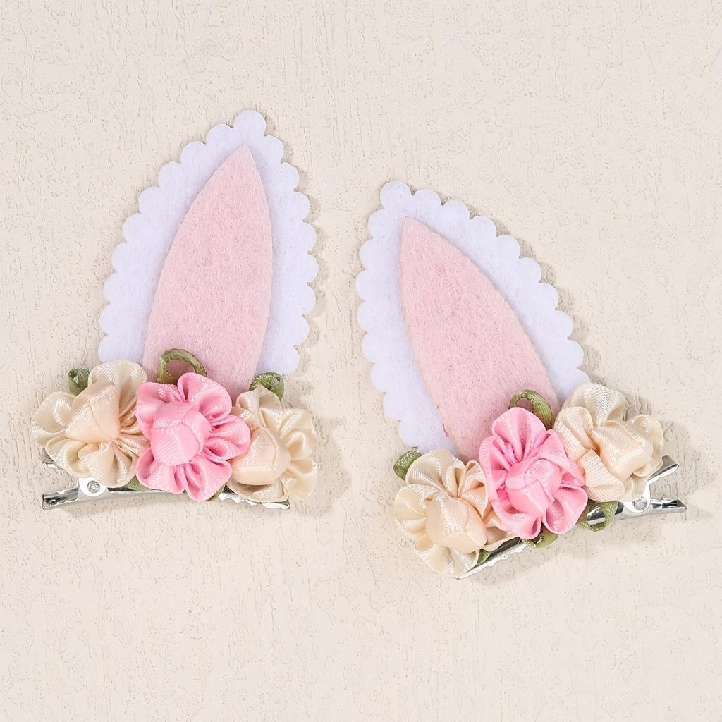 Adorable Bunny Ears Hair Clips for Girls Mini Felt Hair Pins with Flower Designs Sweet Hair Accessories for Daily Wear & Gifts