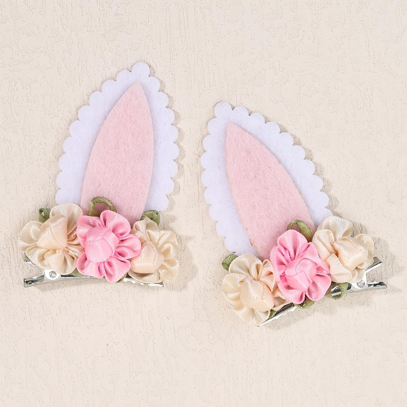 

Adorable Bunny Ears Hair Clips for Girls Mini Felt Hair Pins with Flower Designs Sweet Hair Accessories for Daily Wear & Gifts