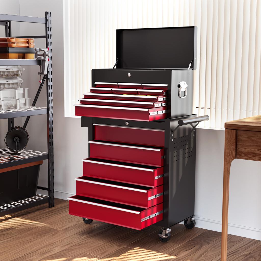 14 Drawer, Two-Part Tool Storage Chest On Wheels - Red