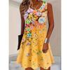 Robe Sans Manches Imprimé Floral Polyvalente Confortable Coupe Ample Col Rond Robes Décontractées