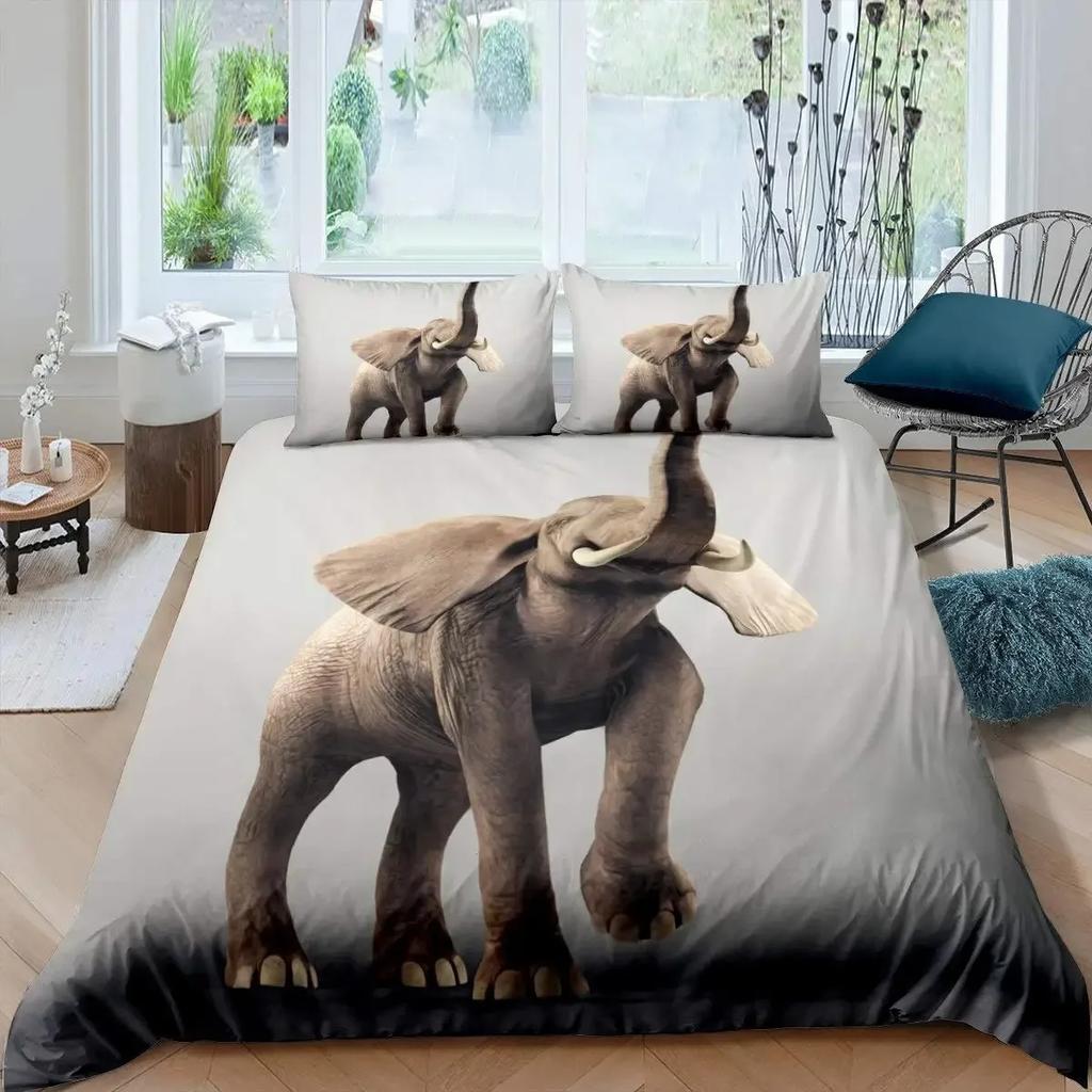 3D Elephant Duvet Cover Set Queen Size African Safari Animal Comforter Set Wildlife Bedding Set Retro Wall Decor Bedspread Cover