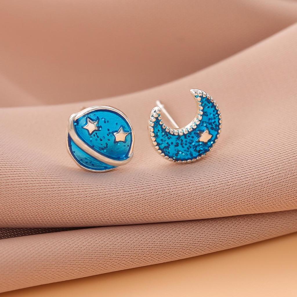 Chic Blue Planet Epoxy Stud Earrings for Women