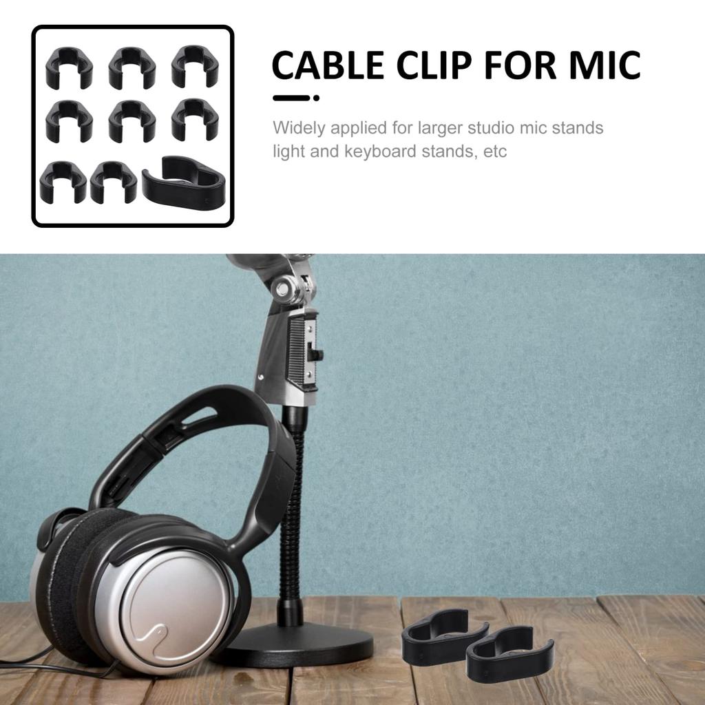 SEWACC Microphone Pole Clip Microphone Holder Clip Microphone Stand Clip Plastic Microphone Boom Pole Karaoke Accessory 10 Pieces Black