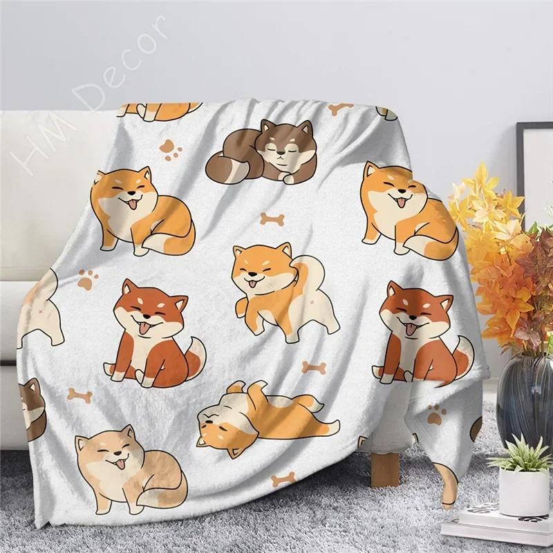 Shiba Inu Tryckt Filt Tecknad Mjuk Varm Sherpa Fleece Filtar Plädar för Säng Spjälsäng Soffa 100x120cm Baby Flickor Pojkar Barn Gåva